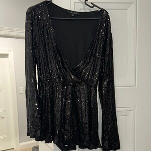 Black Sequin Long Sleeve Romper